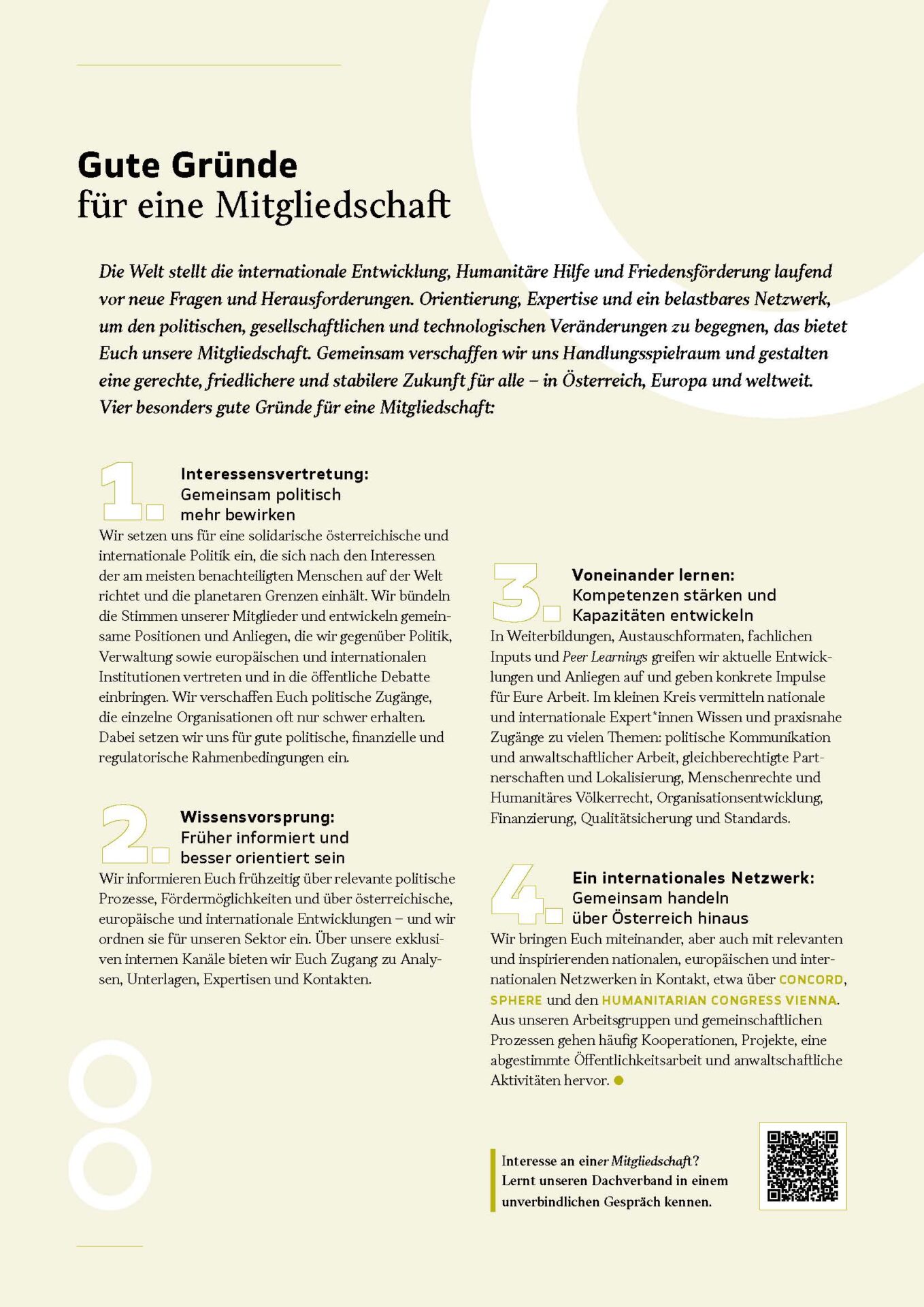 Infoblatt mit vier guten Gründen, Mitglied bei der AG Globale Verantwortung zu werden