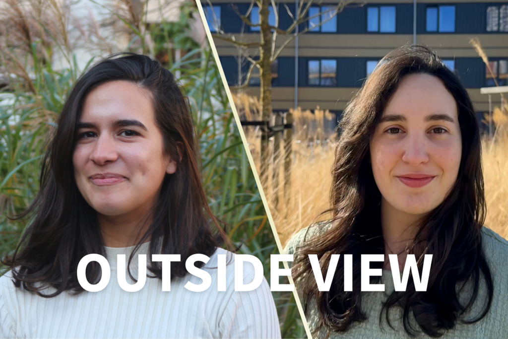 Portraits der Autorinnen Malmberg und Selig, mit Schrift "Outside view"