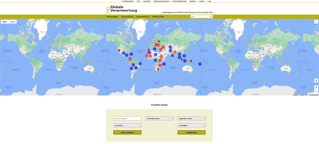 Screenshot der virtuellen Projektlandkarte der AG Globale Verantwortung