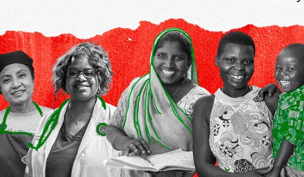Montage von vier Frauen aus dem Globalen Süden und einem Kind